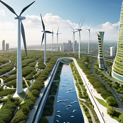**"Eco Atlantic City: A Symphony of Green Innovation."**
    A breathtaking panoramic view of a futuristic "Eco Atlantic City" where sleek, biophilic skyscrapers seamlessly integrate with expansive, multi-layered vertical gardens, lush green roofs, and interconnected ecological corridors. Elegant urban wind turbines and pervasive solar panels are visibly integrated, signifying 100% renewable energy. Abundant, clean water features interact naturally with the landscape, reflecting a harmonious coexistence of advanced technology and thriving biodiversity. The overall impression is one of a clean, serene, and highly sustainable urban utopia, bathed in soft, natural light, emphasizing preservation and progress in unity.