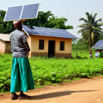 Solar Micro-grid in a Nigerian Village**

"A bustling Nigerian village scene, sunny day, featuring a newly installed solar micro-grid powering homes and a small business. Modest, colorful clothing on the villagers. Background shows children playing near a school also powered by solar panels. Lush green vegetation. Appropriate attire, fully clothed, safe for work, professional photography, perfect anatomy, natural proportions, high quality, family-friendly."

**