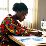 나이지리아에서 유명한 패션 디자이너 - **
A young Nigerian fashion designer, fully clothed in a stylish, Ankara print jumpsuit, is sketchi...