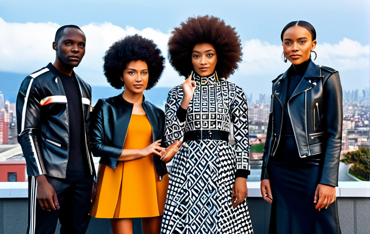 나이지리아에서 유명한 패션 디자이너 - **

A young Nigerian fashion designer, fully clothed in a stylish, Ankara print jumpsuit, is sketchi...