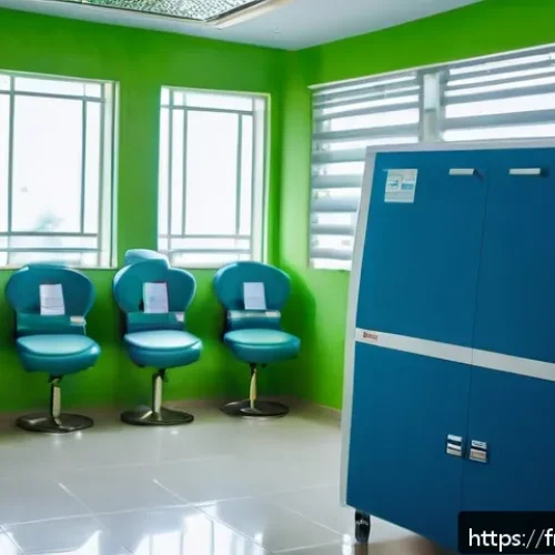Home 32 나이지리아에서 의료 서비스 이용하기 - A bustling Nigerian private clinic interior in Lagos, showcasing a modern, clean reception area with...