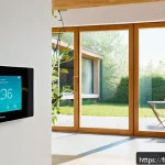 Home 23 안드레아 이구오딘 CEO 인터뷰 - A modern eco-friendly smart home interior scene showcasing various eco-designed connected devices su...