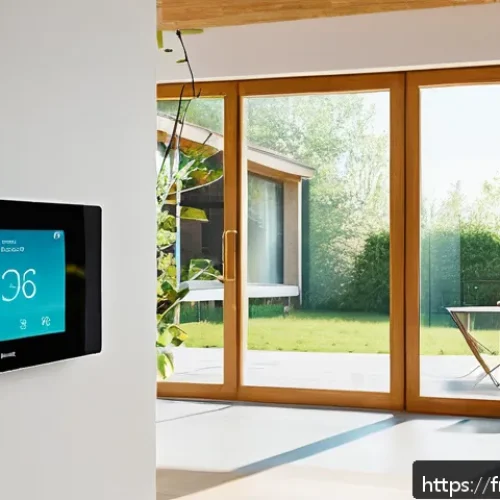 Home 17 안드레아 이구오딘 CEO 인터뷰 - A modern eco-friendly smart home interior scene showcasing various eco-designed connected devices su...